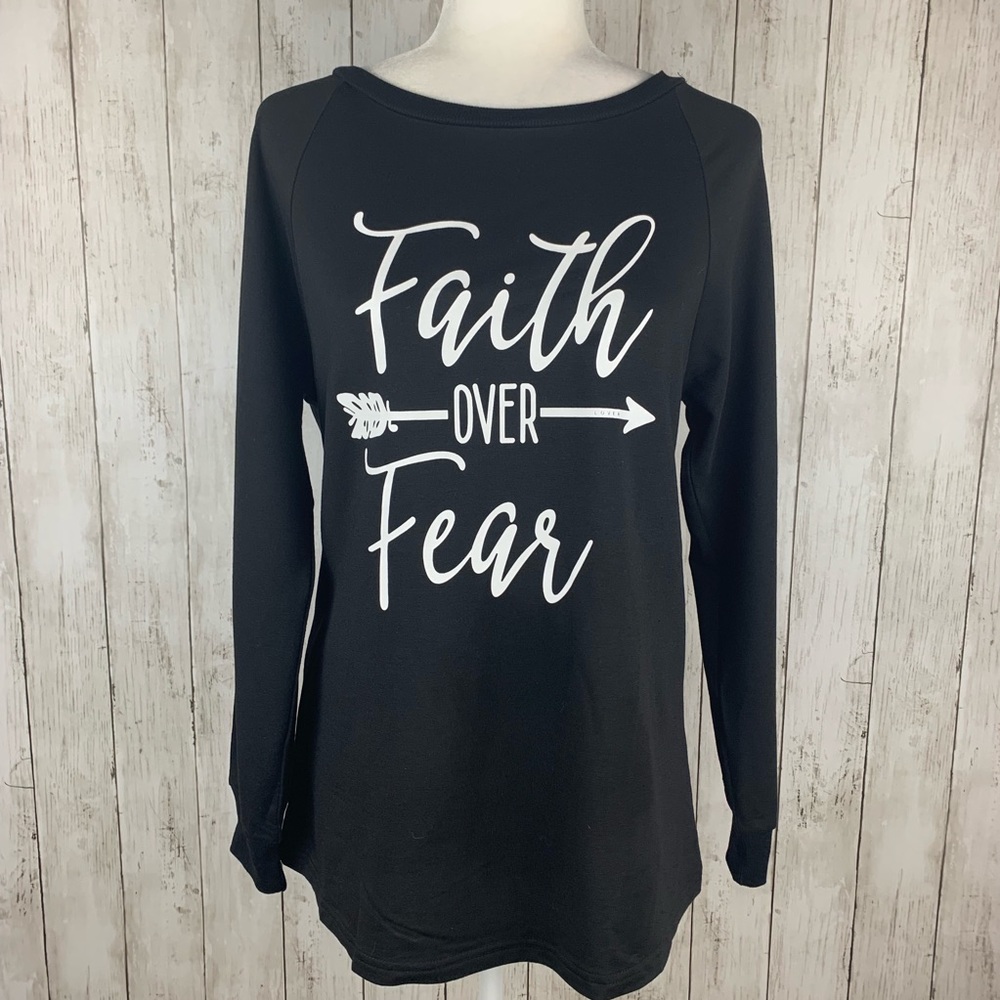 NEW🔥Faith Over Fear Black Long Sleeve Top S/M/XL - Picture 4 of 7